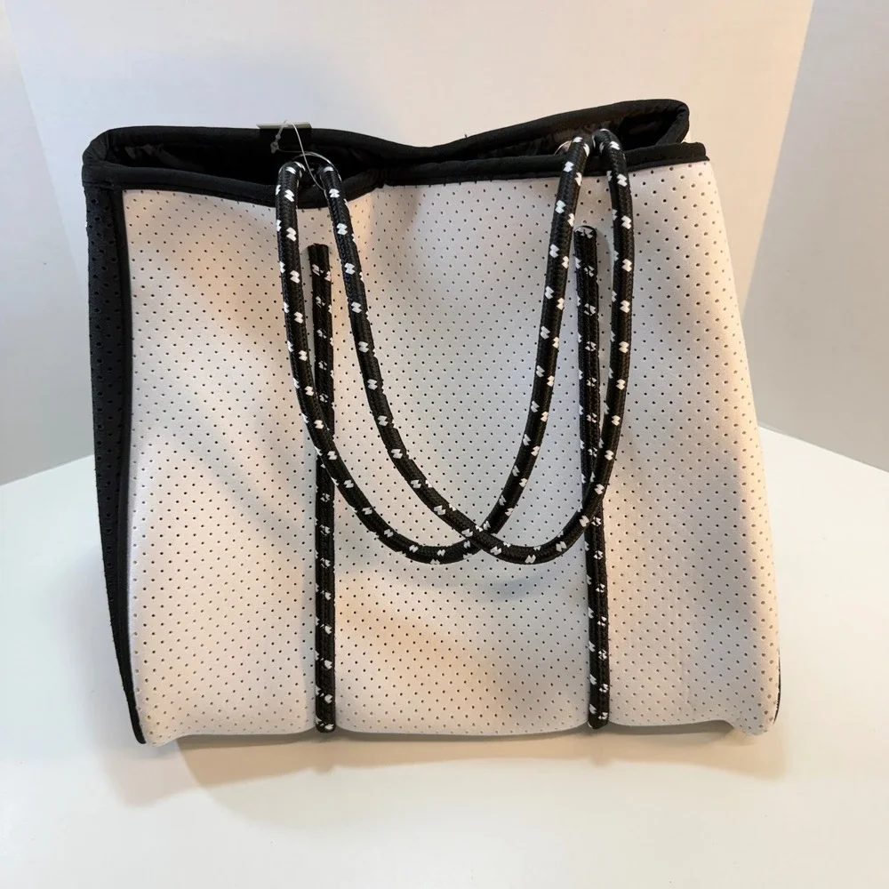 No Boundaries Neoprene Tote Bag White Black Colorblock Perforated Athleisure